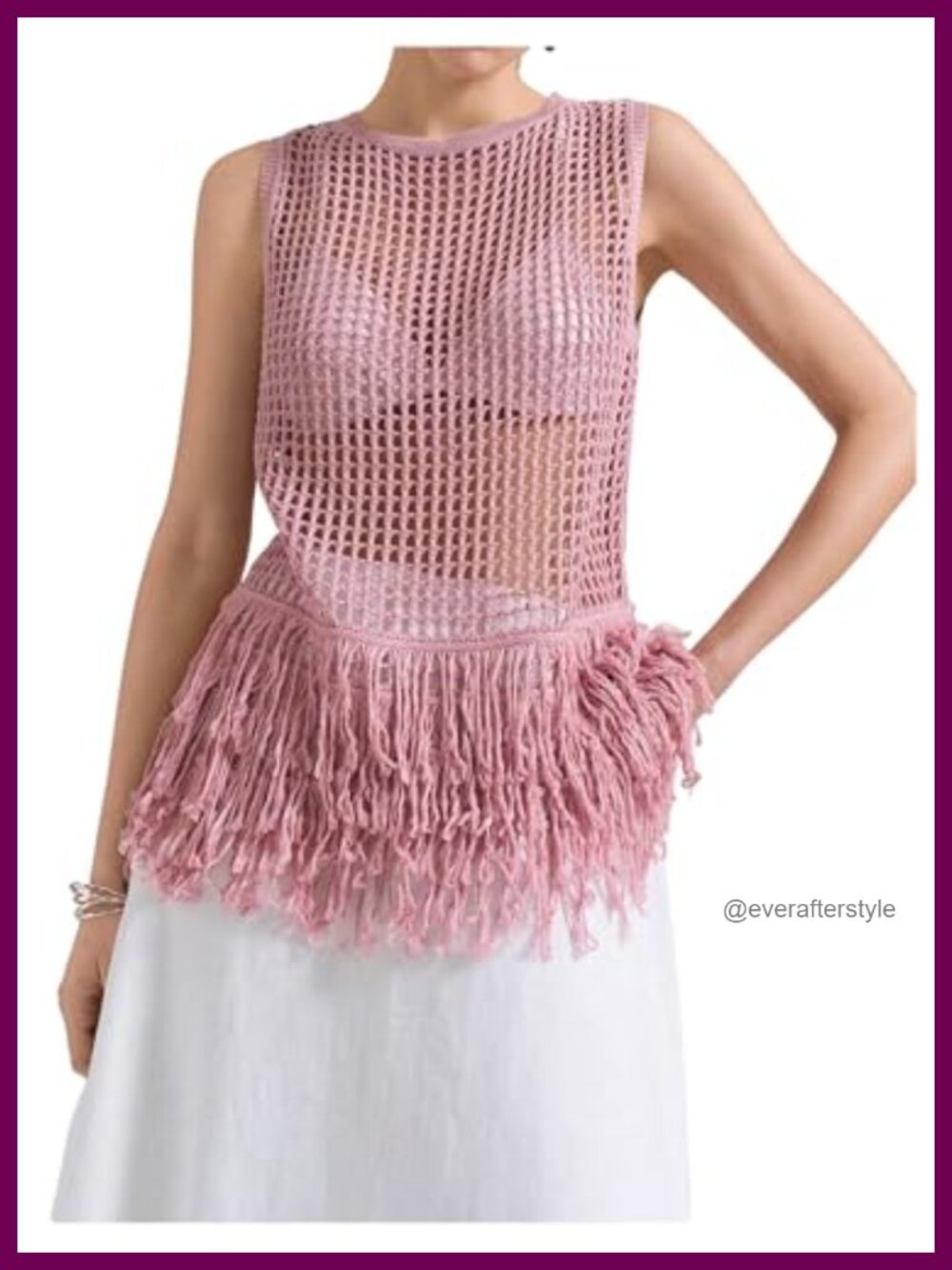 Crochet Knit Fringe Hollow Out Sleeveless Tank Top